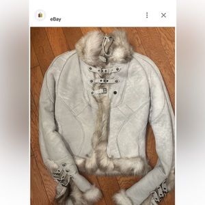 Roberto Cavalli light grey suede and fur cropped jacket mini.  SMALL